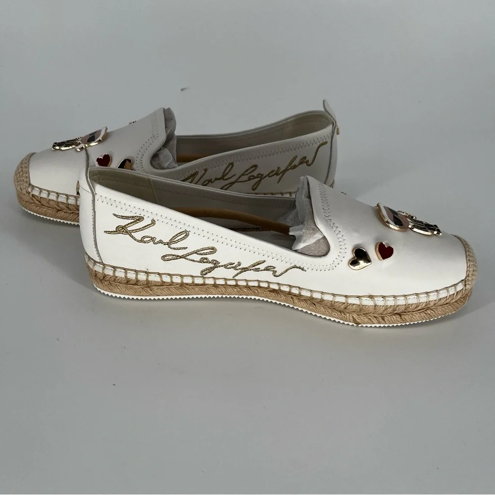 Karl Lagerfeld Michaela Espadrille Flats White Logo - Size 9.5 - Picture 4 of 12